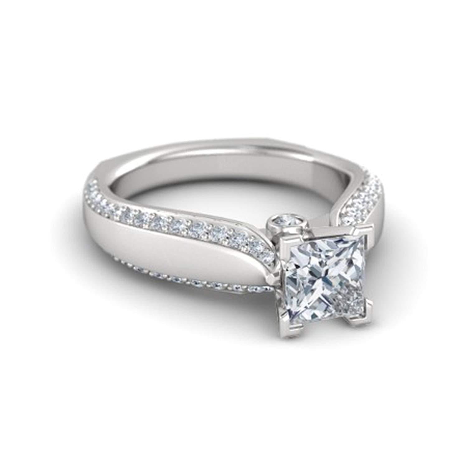 White Simulated Diamond Solid 925 Sterling Silver  Princess J Engagement Ring MOTHER'S DAY SPECIAL OFFER - atjewels.in