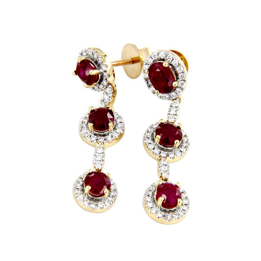 atjewels 14K Yellow Gold Over .925 Sterling Silver Round Cut Pink Sapphire Drop & Dangle Fancy Party Wear Earrings for Girls and Women MOTHER'S DAY SPECIAL OFFER - atjewels.in