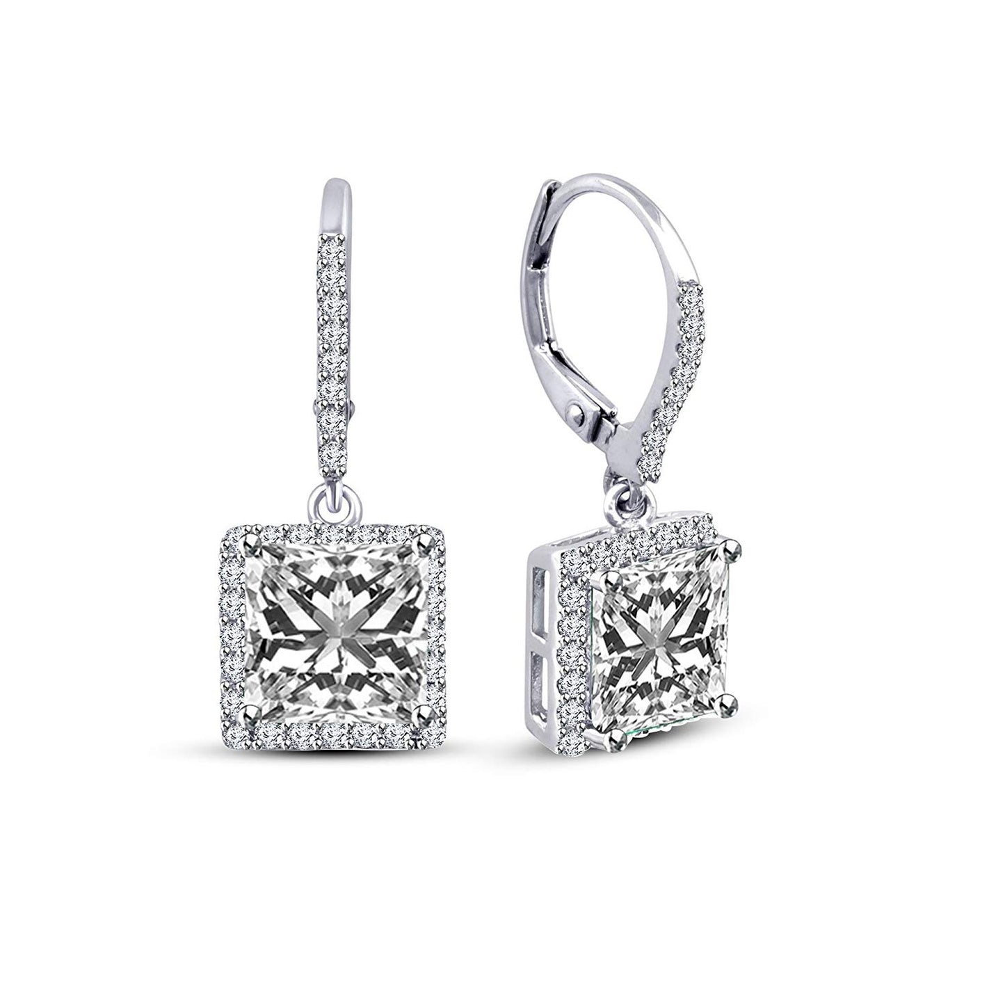 atjewels Princess and Round White CZ in White Gold Plated on Sterling 925 Dangle Earrings For Women/Girls MOTHER'S DAY SPECIAL OFFER - atjewels.in