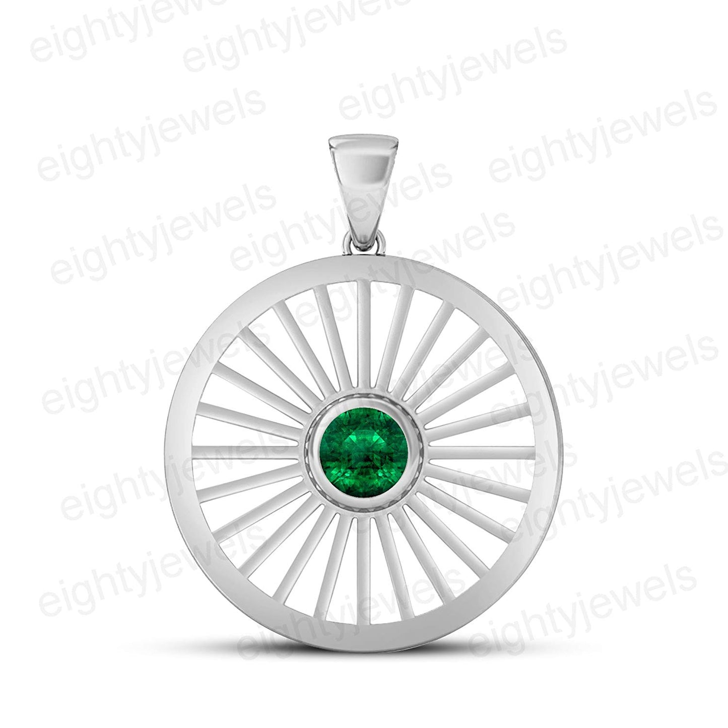 atjewels 14K White Gold Plated .925 Sterling Silver Ashok Chakra Pendant With Gemstone Veriation MOTHER'S DAY SPECIAL OFFER - atjewels.in