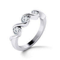 atjewels 14K White Gold Over .925 Sterling Silver White Cubic Zirconia Three Stone Band Ring MOTHER'S DAY SPECIAL OFFER - atjewels.in
