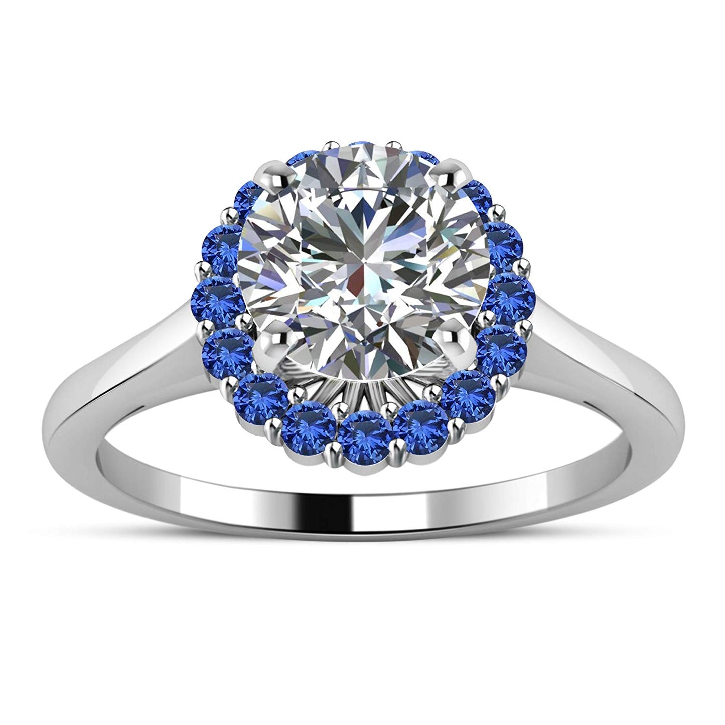 atjewels White CZ and Blue Sapphire 14K White Gold Over Sterling Silver Solitaire With Accents Ring For Women's MOTHER'S DAY SPECIAL OFFER - atjewels.in