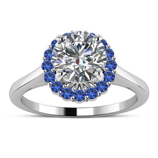 atjewels White CZ and Blue Sapphire 14K White Gold Over Sterling Silver Solitaire With Accents Ring For Women's MOTHER'S DAY SPECIAL OFFER - atjewels.in