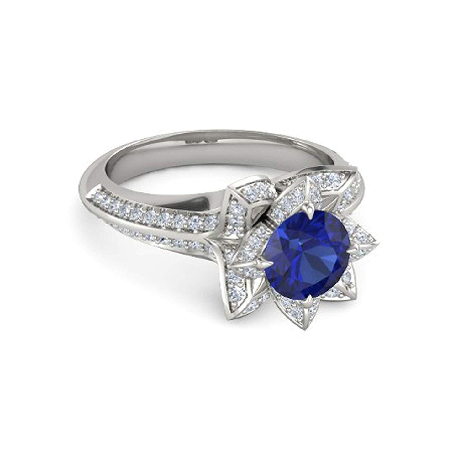 atjewels 925 Sterling Silver Round Cut Multi-Color Gemstone With White Czubic Zircon Lotus Ring For Women's MOTHER'S DAY SPECIAL OFFER - atjewels.in
