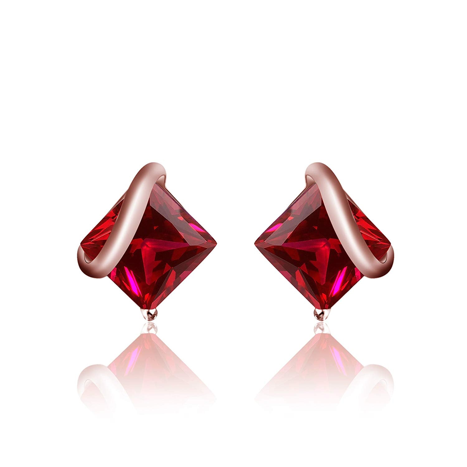 1/2 Ct 14k Rose Gold Over 925 Sterling Silver Princess Cut Ruby Butterfly Stud Solitaire Engagement Wedding Earrings For Women's - atjewels.in
