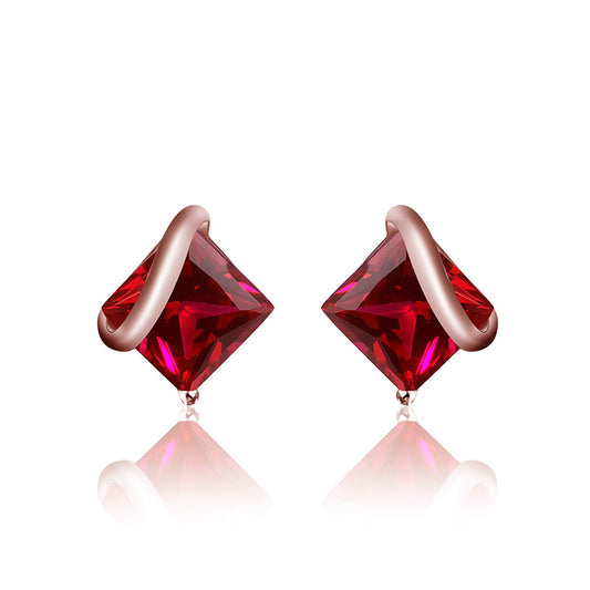 1/2 Ct 14k Rose Gold Over 925 Sterling Silver Princess Cut Ruby Butterfly Stud Solitaire Engagement Wedding Earrings For Women's - atjewels.in