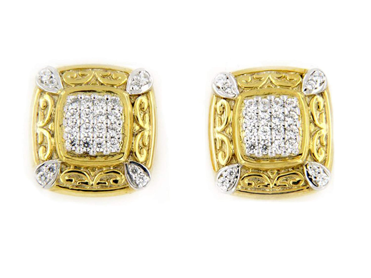 atjewels 18k Twotone Gold Plated On .925 Sterling Round White CZ Engagement Stylish Earrings MOTHER'S DAY SPECIAL OFFER - atjewels.in