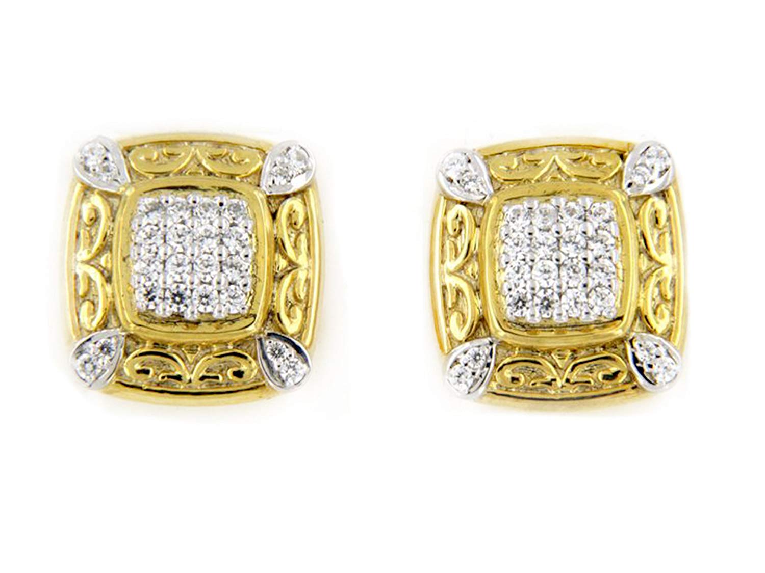 atjewels 18k Twotone Gold Plated On .925 Sterling Round White CZ Engagement Stylish Earrings MOTHER'S DAY SPECIAL OFFER - atjewels.in