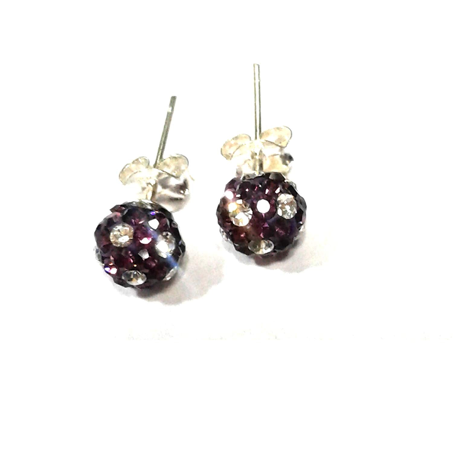 atjewels Round Cut Crystal Sterling Silver Pave Ball Stud Earrings, Crystal Fireball Disco Ball Earrings 1 Pair For Girl's and Women's Fancy Party Wear Earrings - atjewels.in