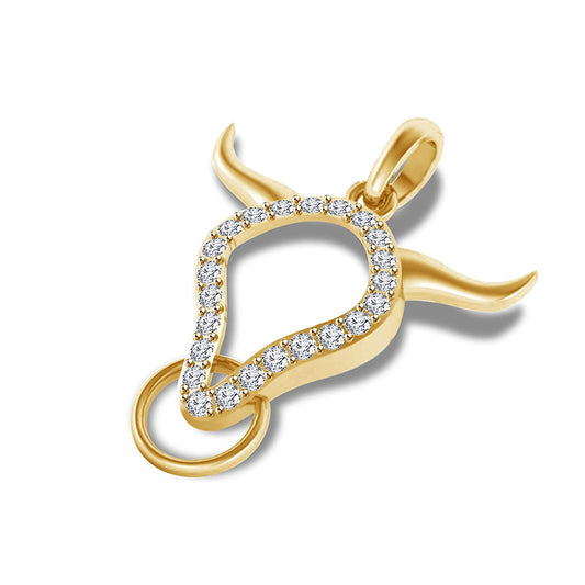 atjewels Buffalo Bulls Head Pendant in 18K Yellow Gold On .925 Silver White CZ For Men's MOTHER'S DAY SPECIAL OFFER - atjewels.in