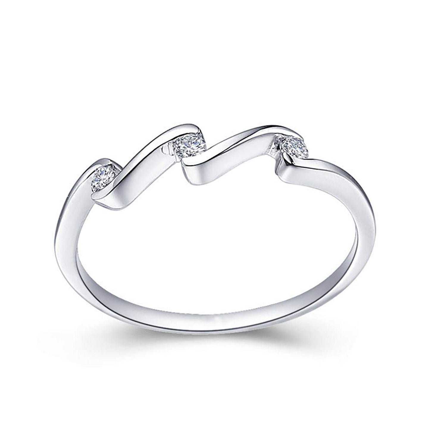 atjewels 14K White Gold Over 925 Sterling Silver Round White Zirconia Three Stone Engagement Ring For Women's MOTHER'S DAY SPECIAL OFFER - atjewels.in