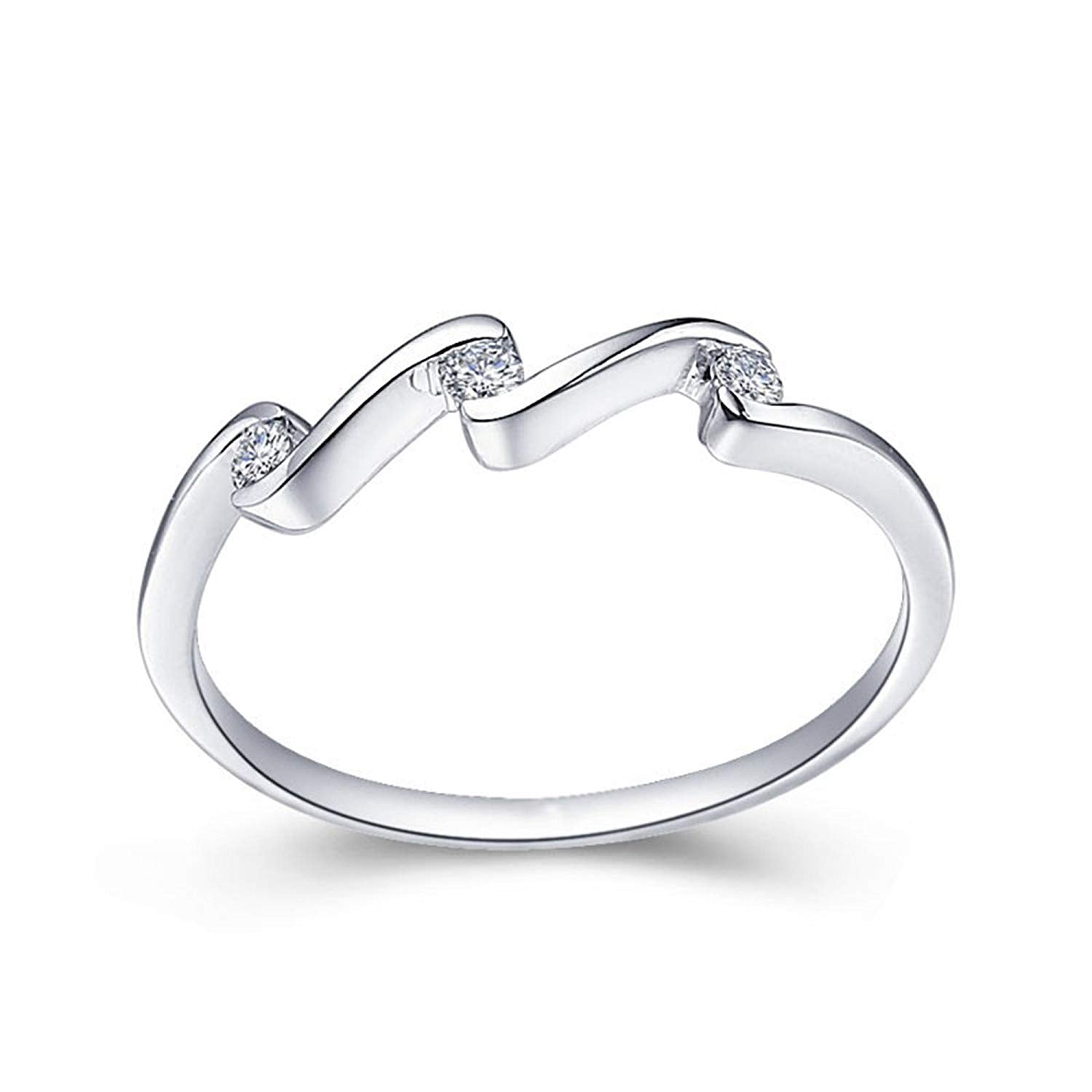 atjewels 14K White Gold Over 925 Sterling Silver Round White Zirconia Three Stone Engagement Ring For Women's MOTHER'S DAY SPECIAL OFFER - atjewels.in