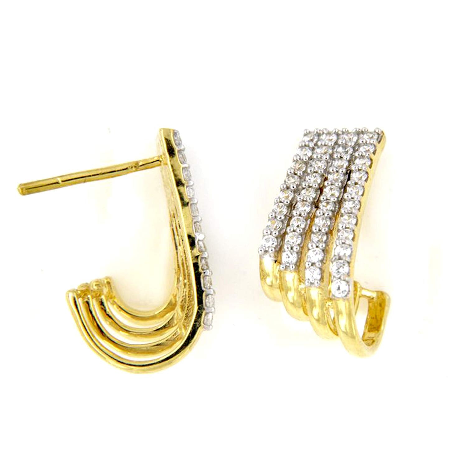 atjewels Solid 18k Yellow Gold Plated On 925 Sterling Silver White CZ Wedding Stud Earrings MOTHER'S DAY SPECIAL OFFER - atjewels.in