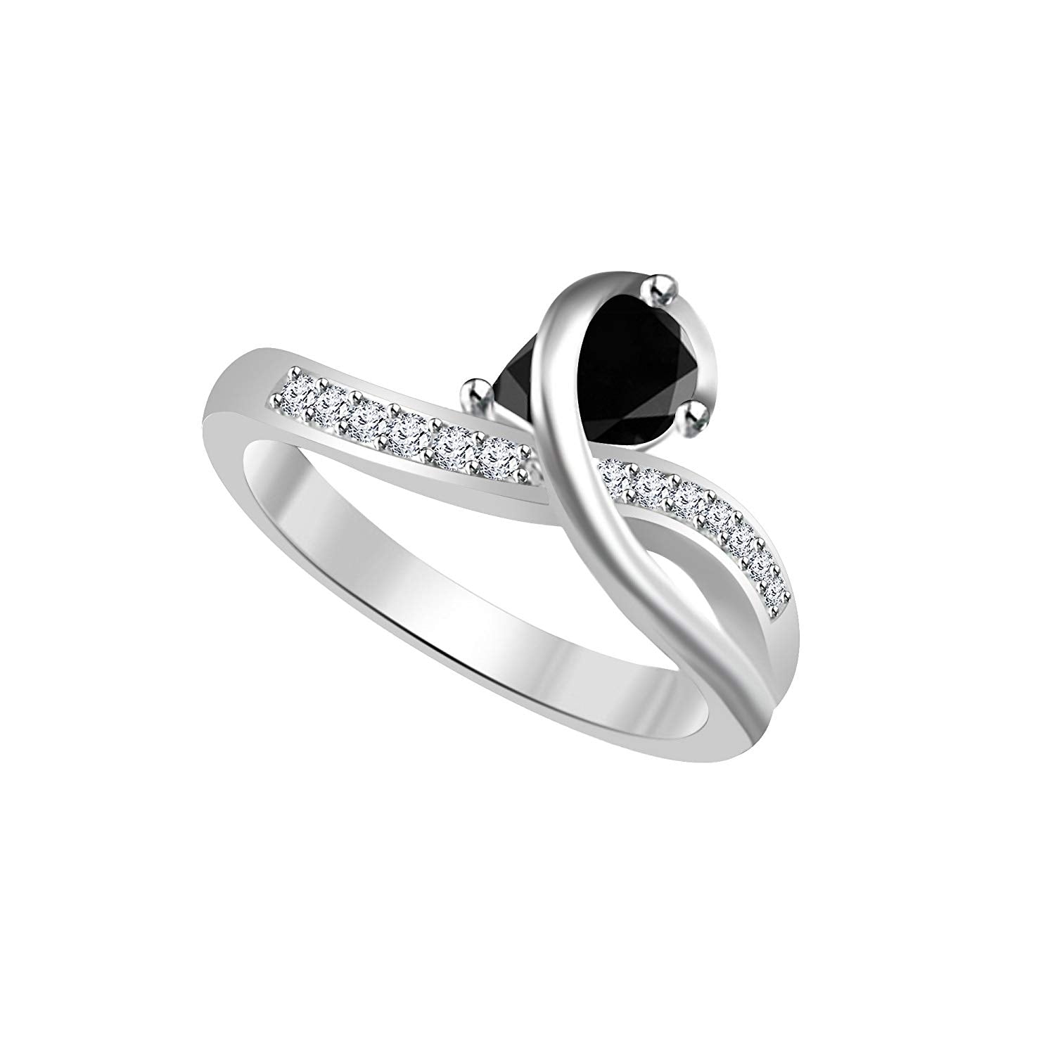atjewels 925 Sterling Silver with Black Pear and Round White Engagement Ring MOTHER'S DAY SPECIAL OFFER - atjewels.in