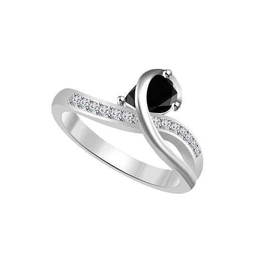 atjewels 925 Sterling Silver with Black Pear and Round White Engagement Ring MOTHER'S DAY SPECIAL OFFER - atjewels.in