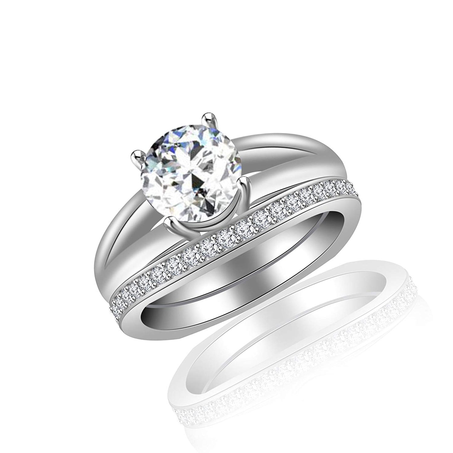 atjewels 18K White Gold Over 925 Sterling Silver Round Cut White CZ Bridal Ring Set MOTHER'S DAY SPECIAL OFFER - atjewels.in