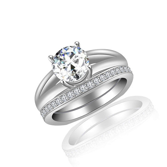 atjewels 18K White Gold Over 925 Sterling Silver Round Cut White CZ Bridal Ring Set MOTHER'S DAY SPECIAL OFFER - atjewels.in