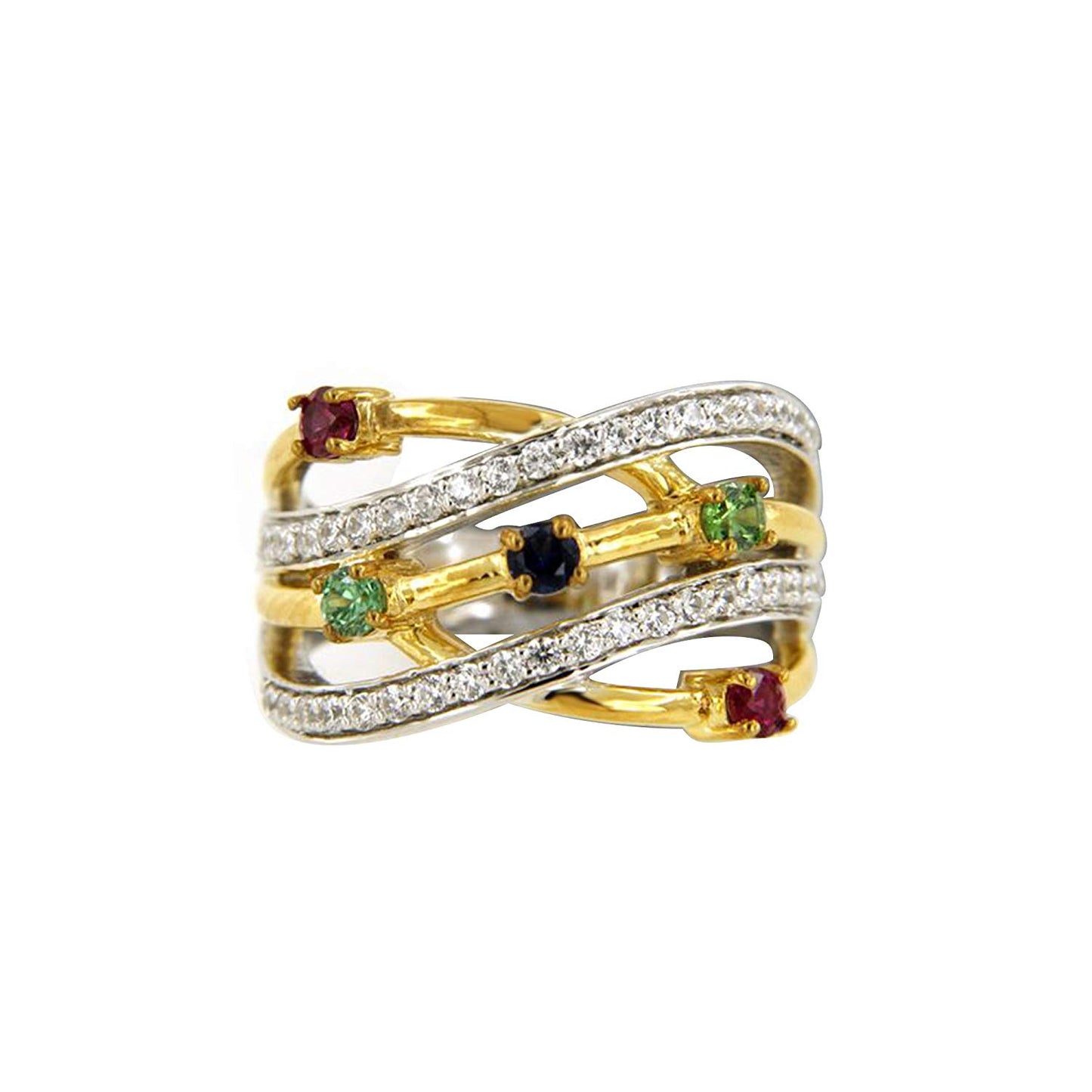 atjewels 14K Yellow and White Gold Over 925 Sterling Silver Round Multicolor Sapphire Engagement Ring For Women's MOTHER'S DAY SPECIAL OFFER - atjewels.in