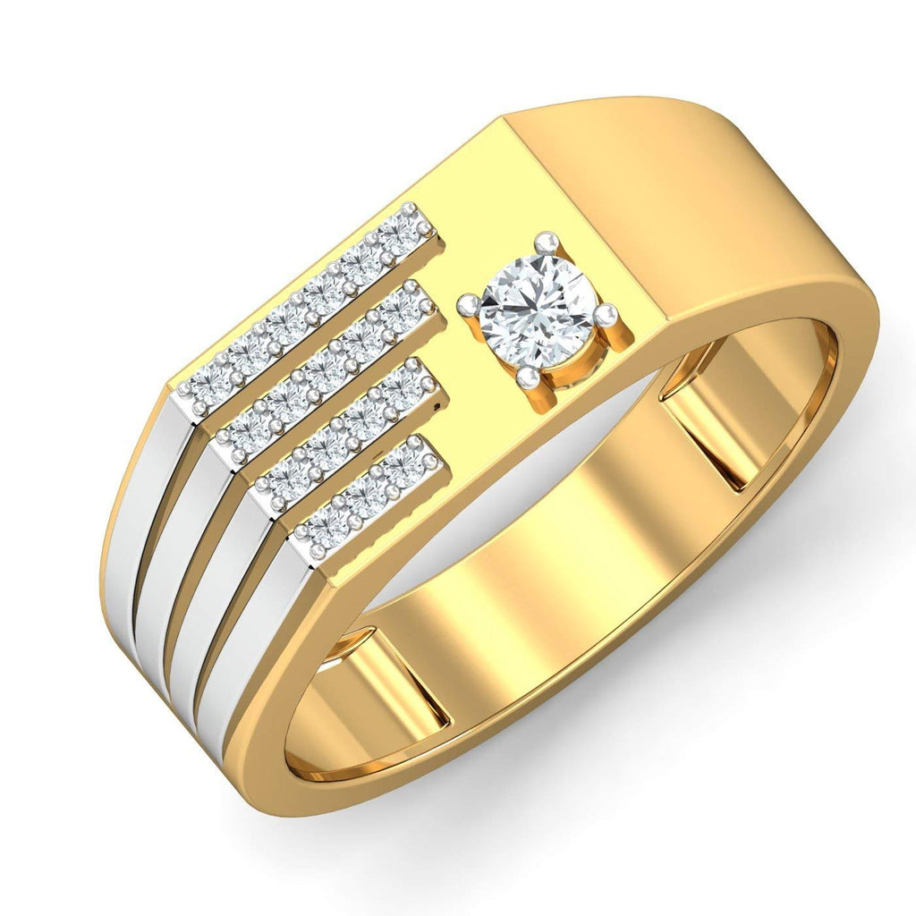 atjewels 18K Yellow Gold On Solid 925 Sterling Silver White Simulated Diamond Men's Ring For Free Size MOTHER'S DAY SPECIAL OFFER - atjewels.in