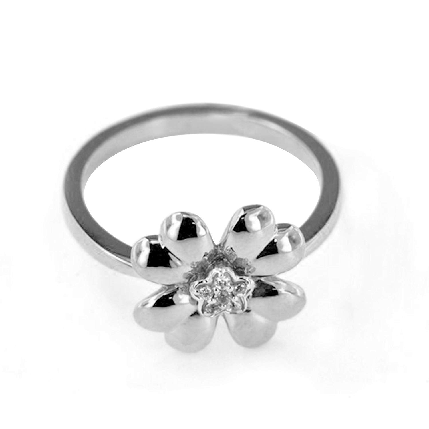 atjewels 14K White Gold Over 925 Silver 0.09 TCW with Round White CZ Flower Wedding Ring MOTHER'S DAY SPECIAL OFFER - atjewels.in