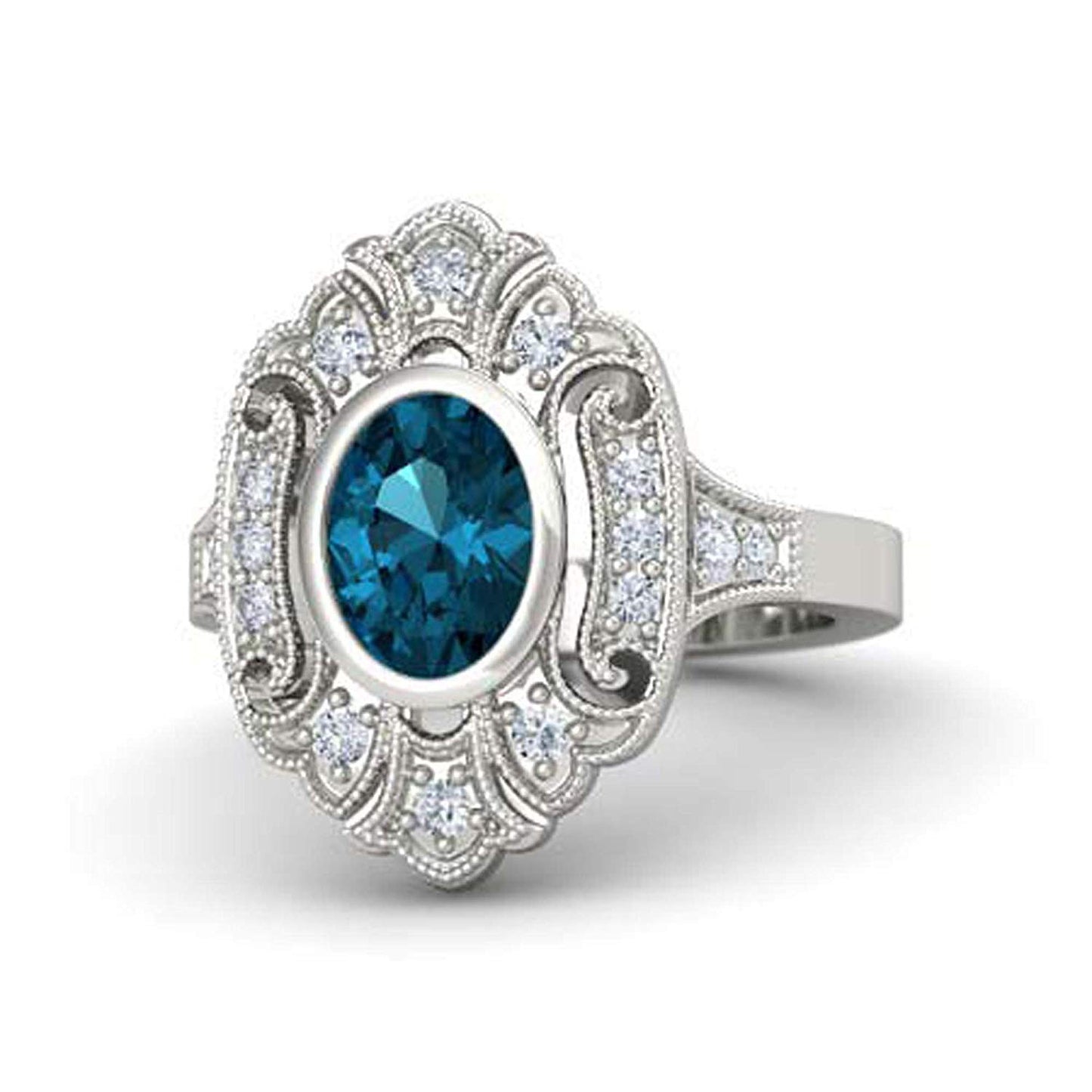atjewels .925 Sterling Silver Oval Shape Blue Topaz Engagement/Wedding Ring Variation For Women's & Girl's - atjewels.in