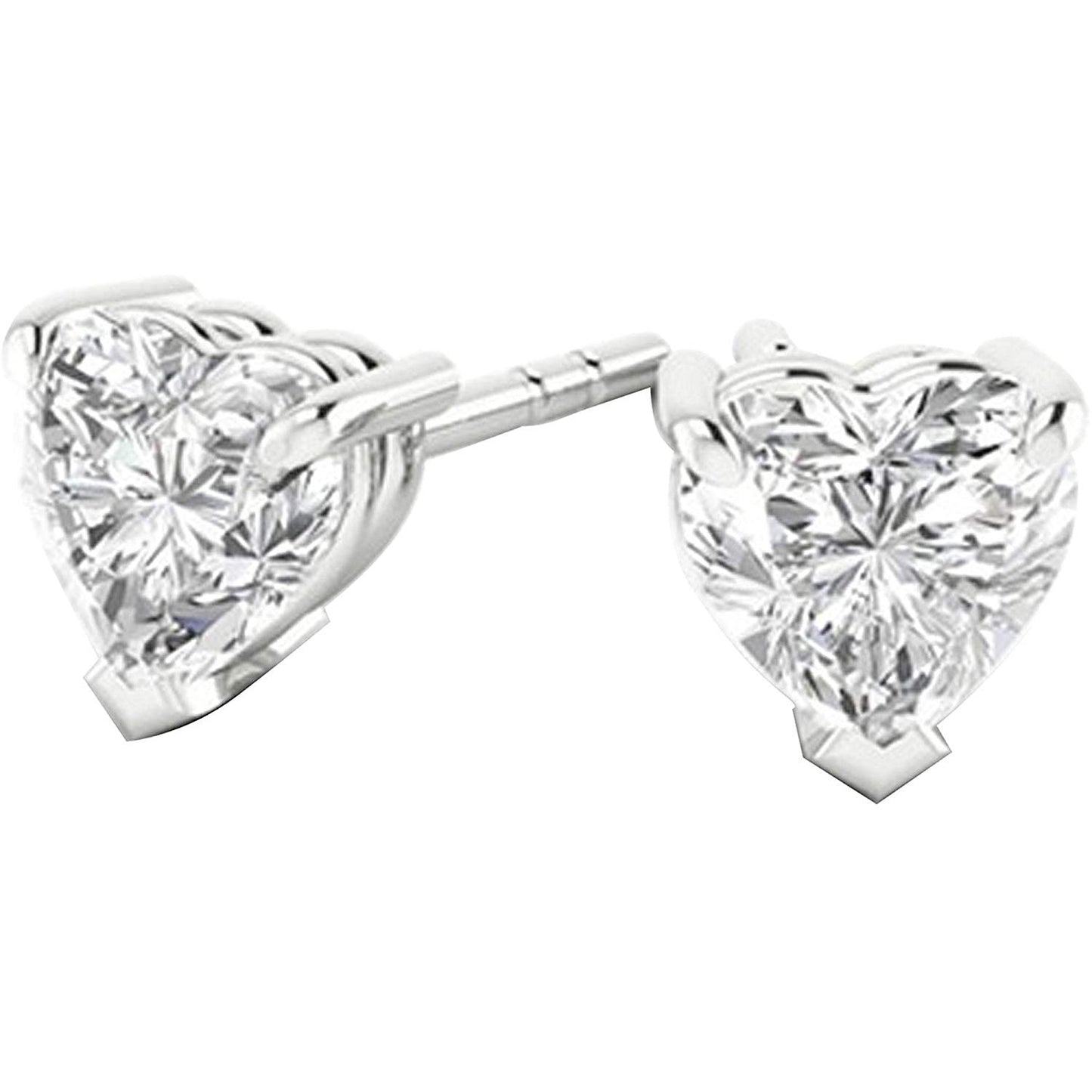 atjewls .925 Sterling Silver Heart Cut White Diamond Solitaire Stud Earrings - atjewels.in