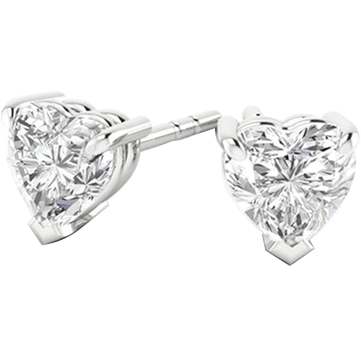atjewls .925 Sterling Silver Heart Cut White Diamond Solitaire Stud Earrings - atjewels.in