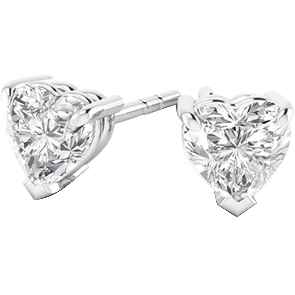 Buy heart earrings for women in silver with diamond look AD