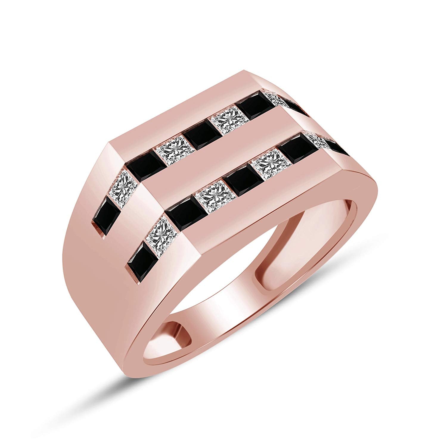 atjewels 18K Rose Gold Over 925 Sterling Silver Princess Cut Black and White CZ Wedding Band Ring MOTHER'S DAY SPECIAL OFFER - atjewels.in