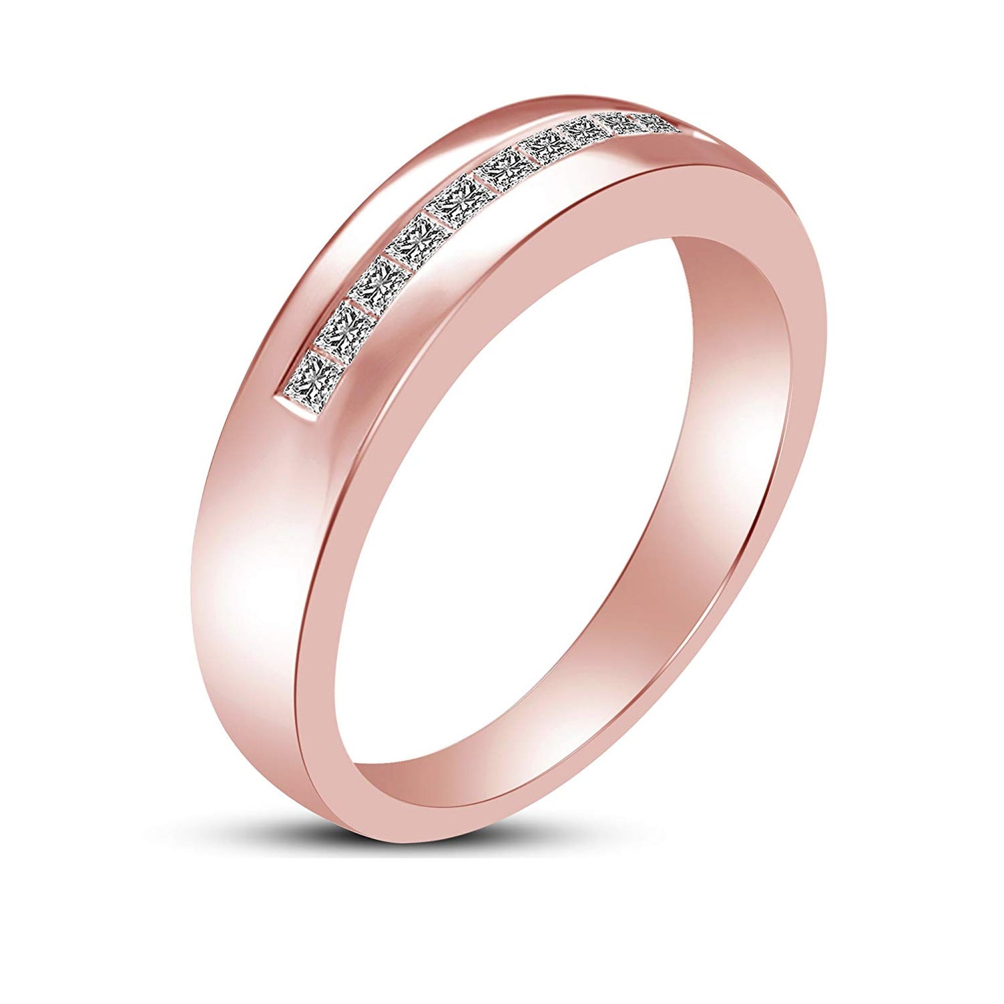 atjewels 18K Rose Gold Over 925 Sterling Princess Cut White Cubic Zirconia Wedding Band Ring MOTHER'S DAY SPECIAL OFFER - atjewels.in