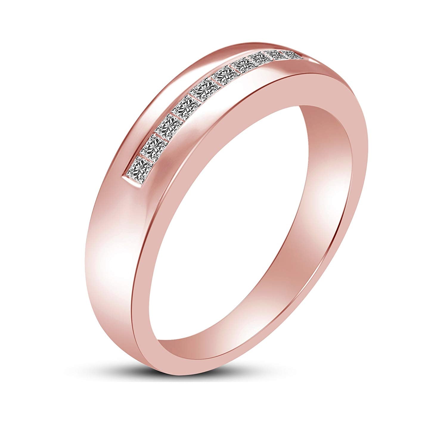 atjewels 18K Rose Gold Over 925 Sterling Princess Cut White Cubic Zirconia Wedding Band Ring MOTHER'S DAY SPECIAL OFFER - atjewels.in