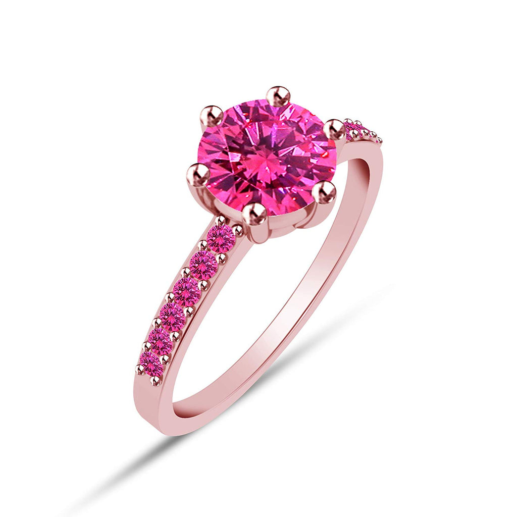 atjewels 18K Rose Gold Over 925 Sterling Silver Round Pink Sapphire Solitaire with Accent Ring MOTHER'S DAY SPECIAL OFFER - atjewels.in
