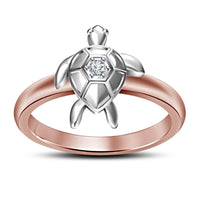 atjewels 14K White and Rose Gold Over 925 Silver White Round CZ Tortoise Ring MOTHER'S DAY SPECIAL OFFER - atjewels.in