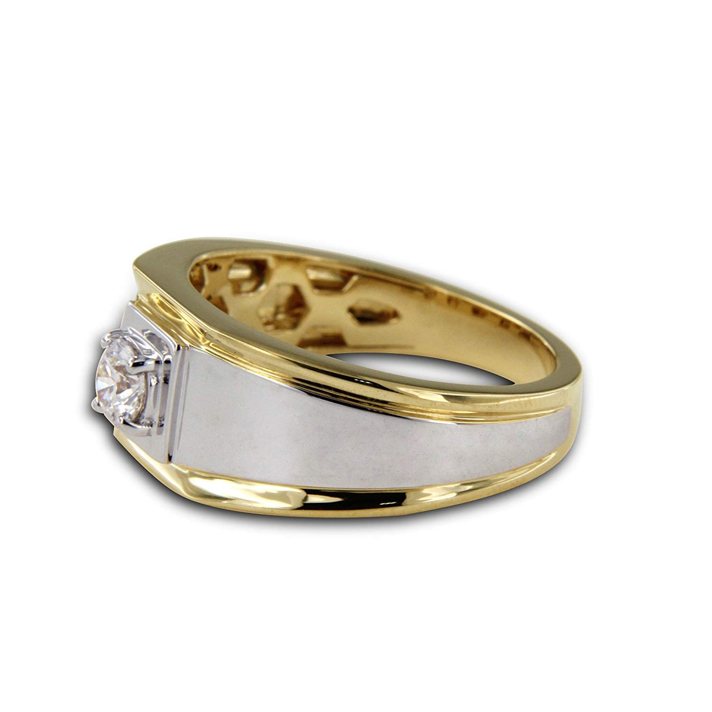 atjewels Two tone Gold Over 925 Silver White Round CZ Diamond in Prong Set Mens Band Ring For Mens MOTHER'S DAY SPECIAL OFFER - atjewels.in