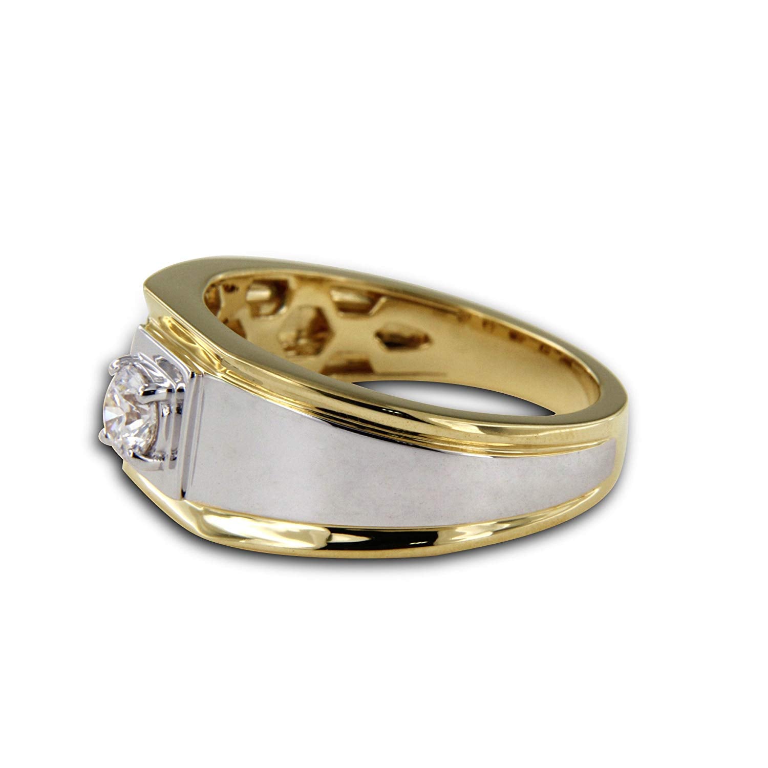 atjewels Two tone Gold Over 925 Silver White Round CZ Diamond in Prong Set Mens Band Ring For Mens MOTHER'S DAY SPECIAL OFFER - atjewels.in