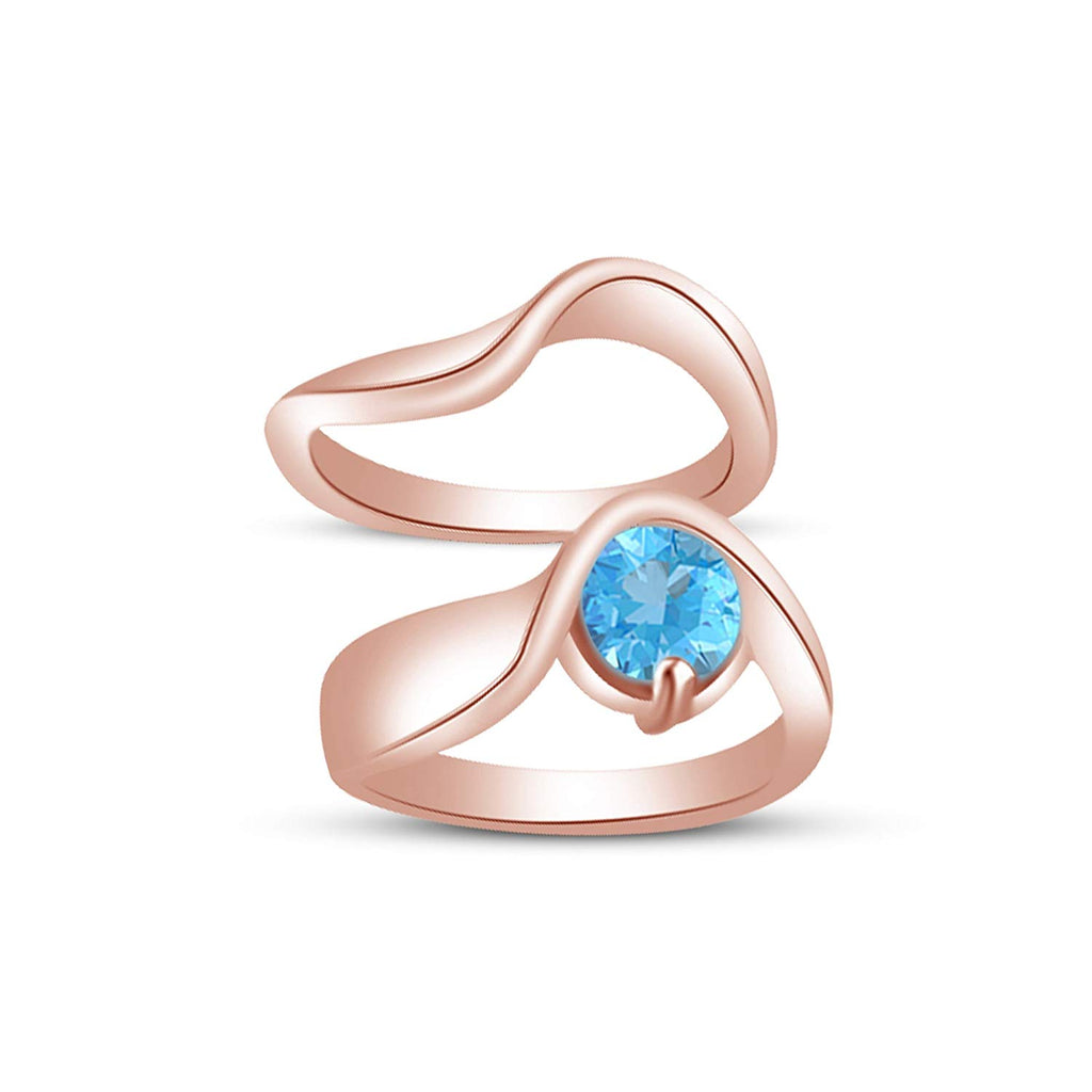 atjewels Valentines Round Aquamarine 14K Rose Gold Over Sterling Bridal Set Ring for Women's MOTHER'S DAY SPECIAL OFFER - atjewels.in