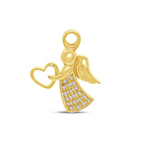 atjewels 14K Yellow Gold Plated on 925 Sterling Round White CZ Angel with Heart Pendant MOTHER'S DAY SPECIAL OFFER - atjewels.in