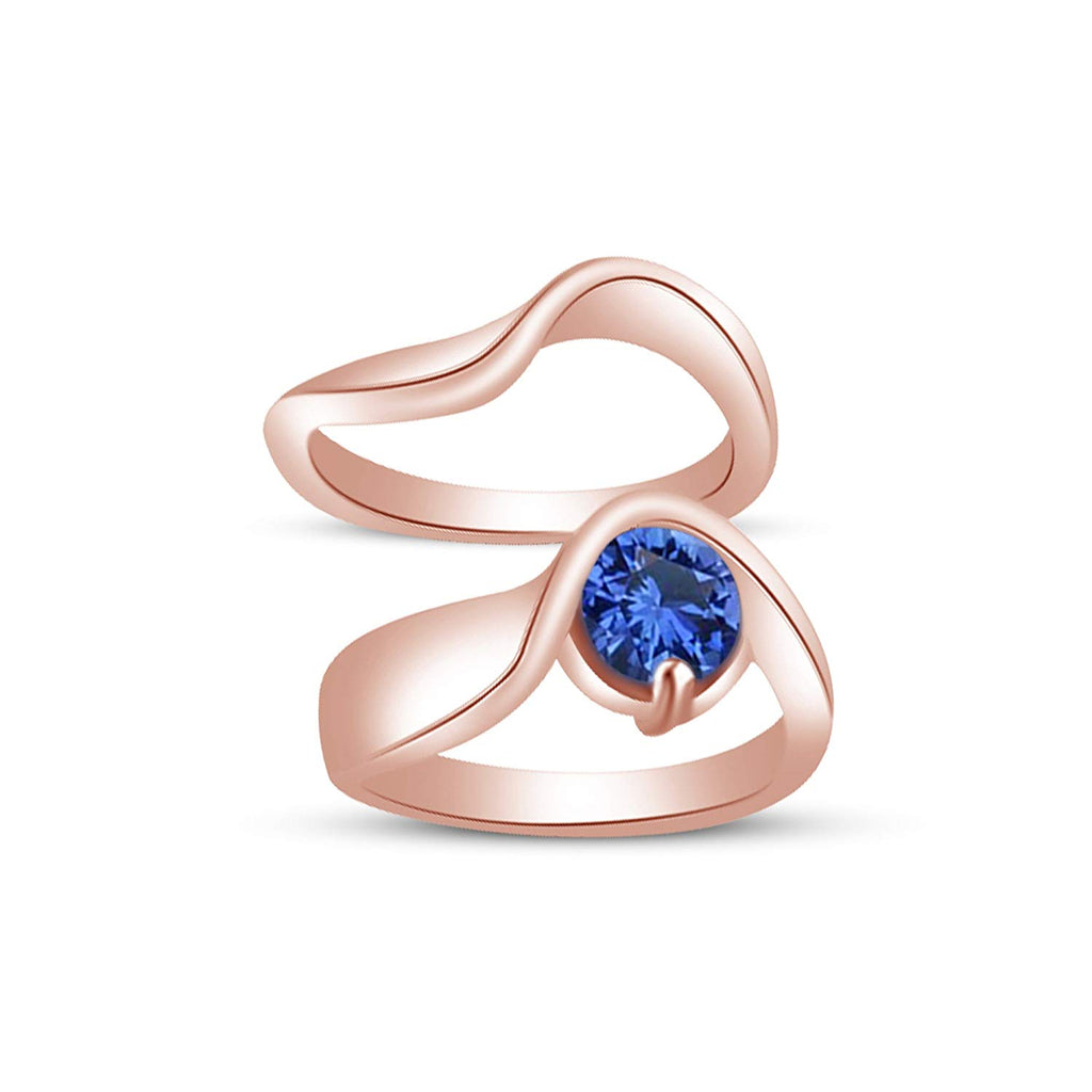 atjewels 14K Rose Gold Over Sterling Round Blue Sapphire Bridal Set Ring MOTHER'S DAY SPECIAL OFFER - atjewels.in
