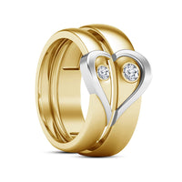 Anopchand Tilokchand Jewellers 18K Gold Plated On 925 Silver White Diamond Elegant Couple Heart Ring - atjewels.in