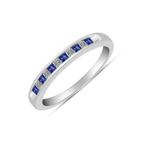 atjewels 18K White Gold Over 925 Sterling Silver Princess Blue Sapphire & White CZ Wedding Band Ring MOTHER'S DAY SPECIAL OFFER - atjewels.in