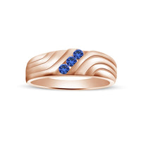atjewels 14K Rose Gold Over 925 Silver Round Blue Sapphire Three Stone Ring MOTHER'S DAY SPECIAL OFFER - atjewels.in