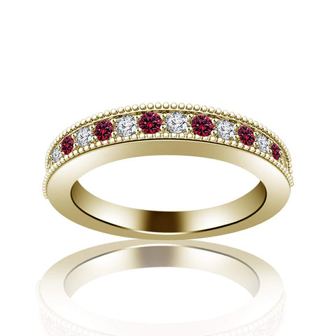 atjewels 18K Yellow Gold on 925 Sterling Silver Round Pink Sapphire and White CZ Wedding Band Ring MOTHER'S DAY SPECIAL OFFER - atjewels.in