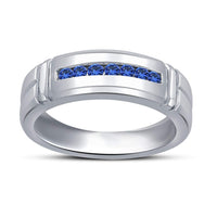 atjewels Round Blue Sapphire 925 Sterling Silver Wedding Band Ring MOTHER'S DAY SPECIAL OFFER - atjewels.in