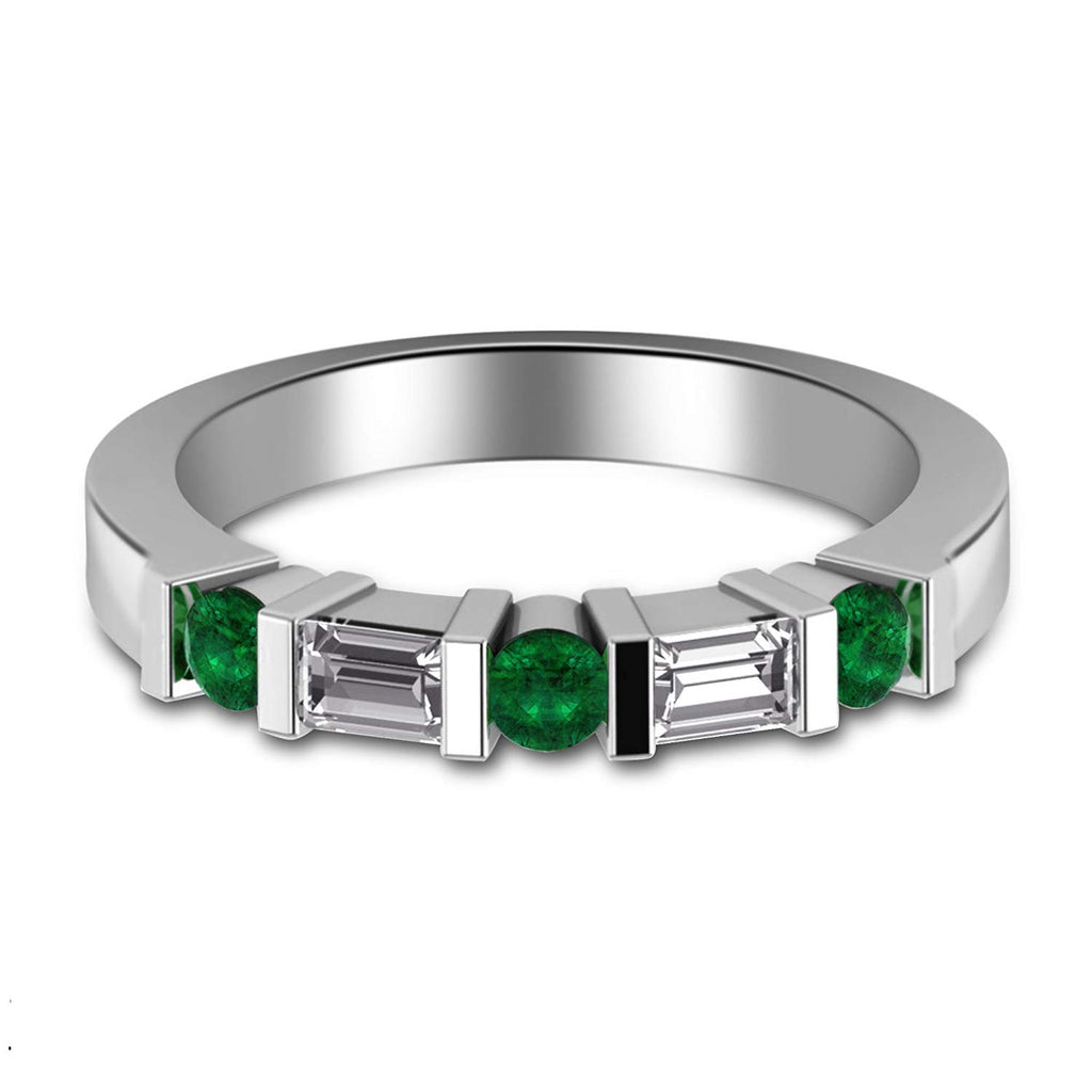 atjewels 14k White Gold Over .925 Silver Wedding In Round Green Emerald & White CZBar Band Ring MOTHER'S DAY SPECIAL OFFER - atjewels.in