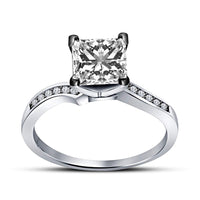 atjewels 18K Two Tone Over .925 Sterling Silver Princess Cut White Diamond Solitaire With Accent Ring MOTHER'S DAY SPECIAL OFFER - atjewels.in