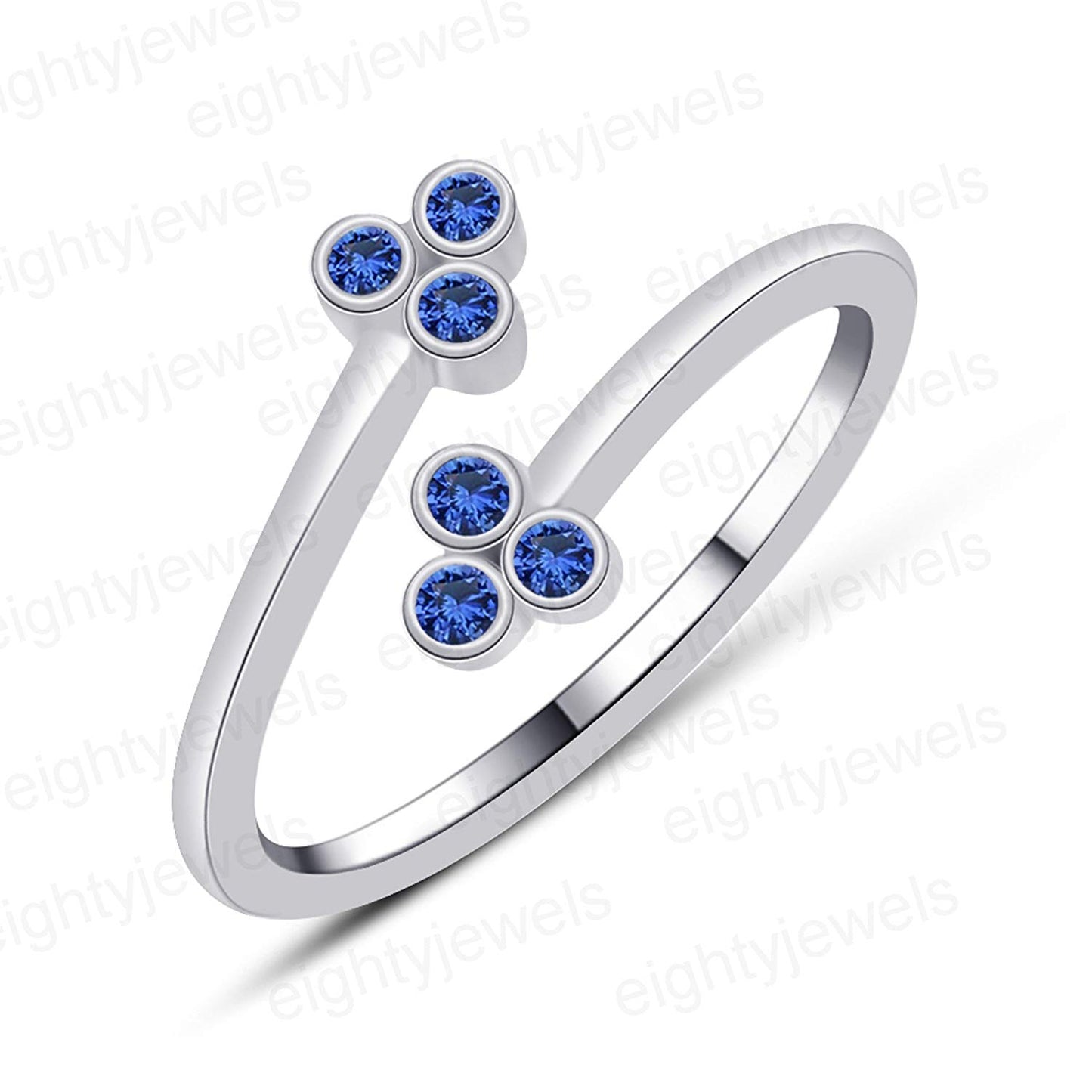atjewels Bypass Adjustable ToeRing in 14K White Gold Plated On Sterling Silver Gemstone Variation For Women (Blue Sapphire) - atjewels.in