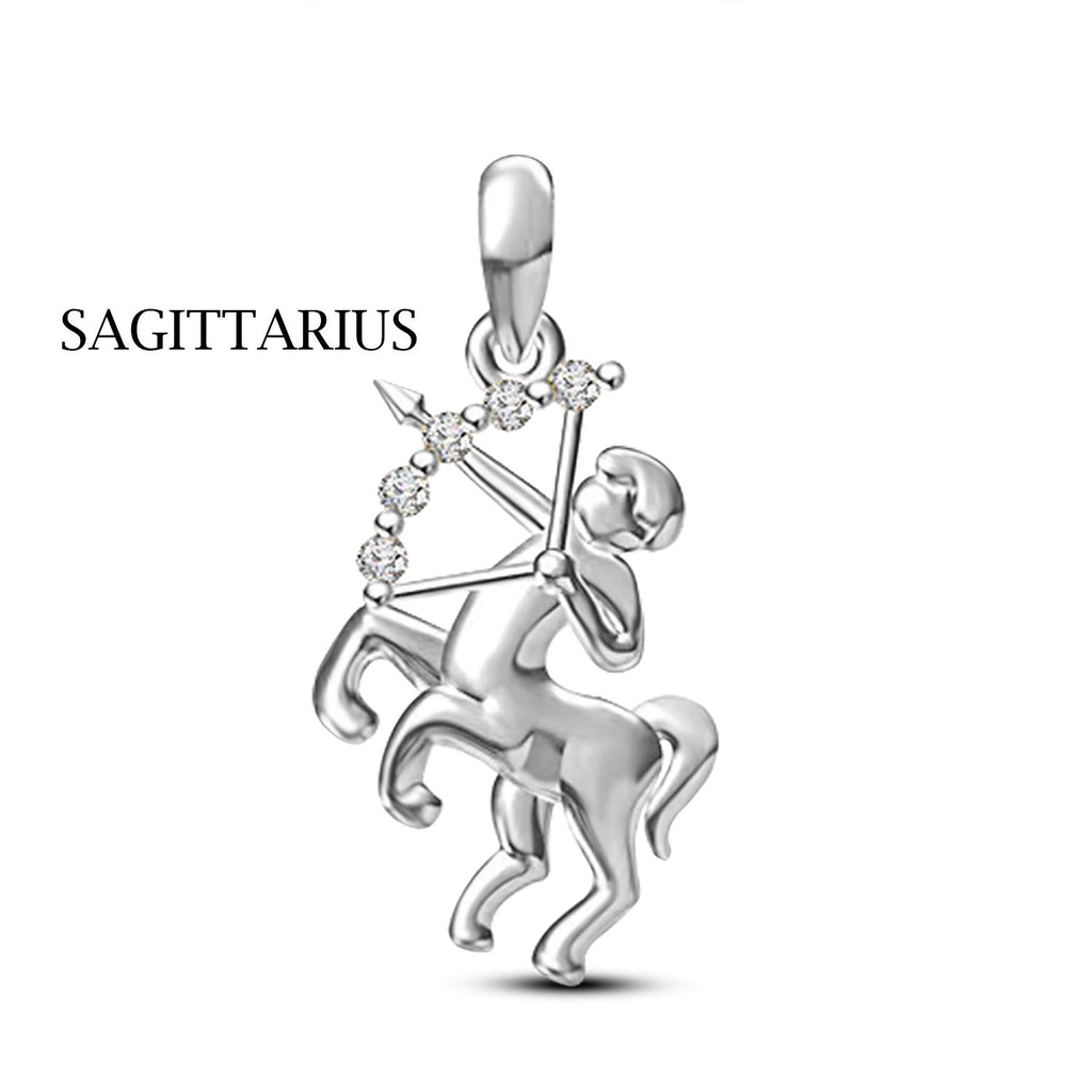 atjewels Solid 925 Sterling Silver Round Cut White Cubic Zirconia Sagittarius Zodiac Pendant MOTHER'S DAY SPECIAL OFFER - atjewels.in
