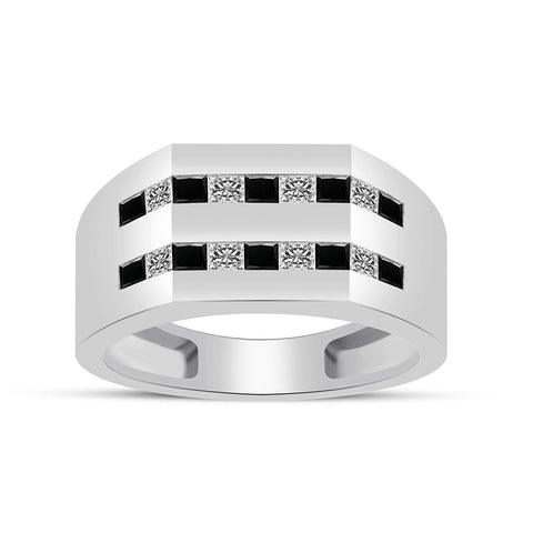 atjewels 18K White Gold Over 925 Sterling Silver Princess Cut Black and White CZ Wedding Band Ring MOTHER'S DAY SPECIAL OFFER - atjewels.in