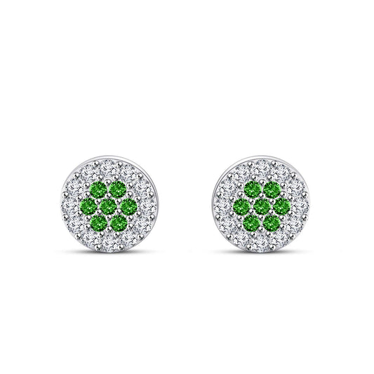 atjewels Beautiful 14K White Over 925 Sterling Silver Round Green and White Zirconia Wedding Stud Earrings For Women's MOTHER'S DAY SPECIAL OFFER - atjewels.in