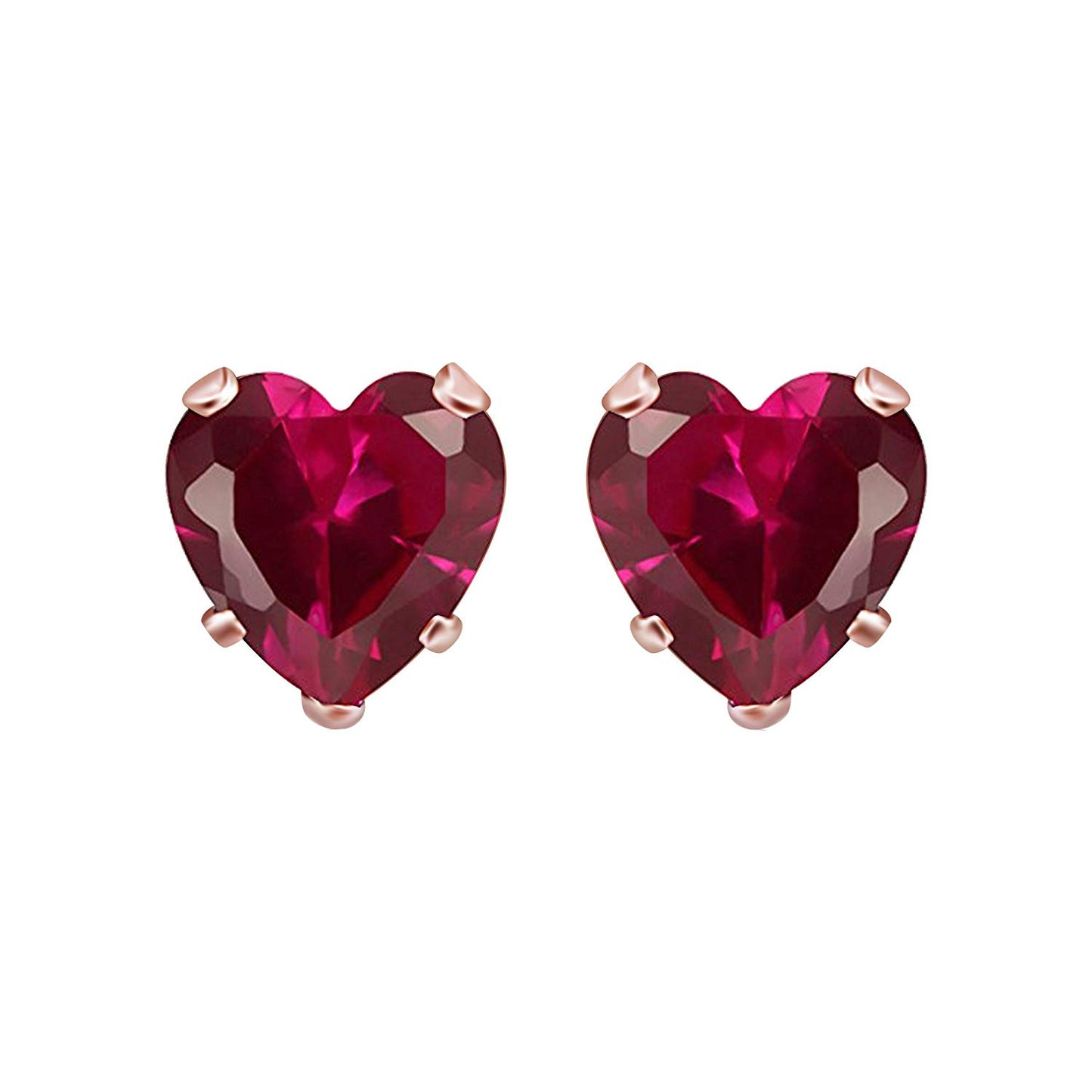 atjewels Heart-shaped Red Garnet 14k Yellow & Rose Gold Over 925 Silver Heart Earrings For Women's & Girl's Holi Festival Special Offers - atjewels.in